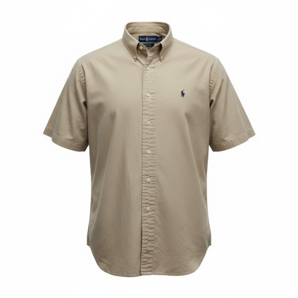 Ralph Lauren Blake Shirt Mens XL Khaki Cotton Short Sleeve Button Down Pony Logo